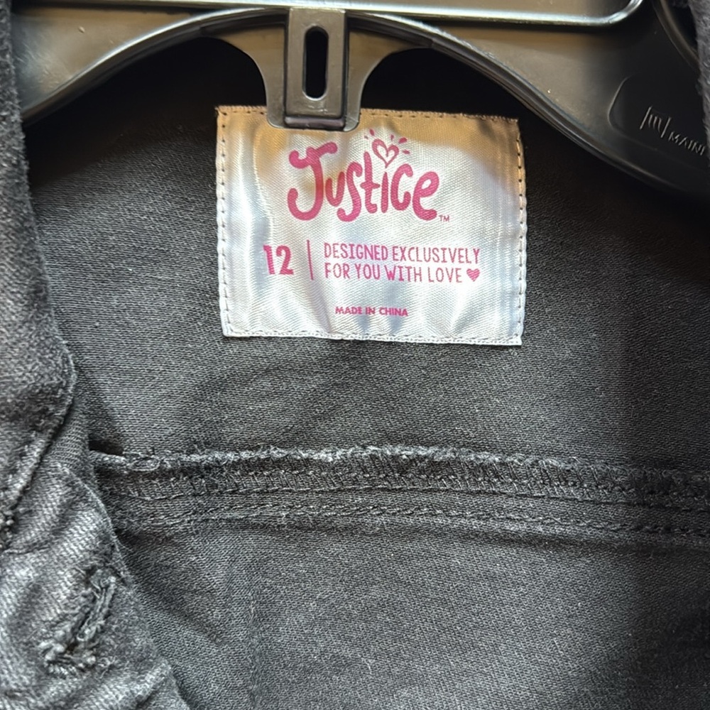 Justice Black Denim Jacket with pearls and rhinestones, size girls 12 - Picture 3 of 4